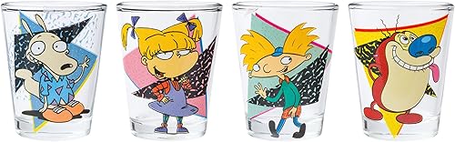 Miniatura 2 de Silver Buffalo Nickelodeon Retro con Rocko, Angelica, Stimpy y Arnold - Juego de 4 mini vasos de 1.5 onzas