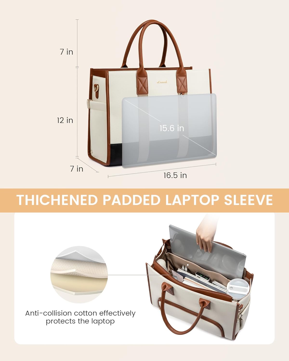 LOVEVOOK Work Tote Bag with Lunch Compartment with Giant Tumbler Holder,15.6 Inch Waterproof 3 in 1 Lunch Bag Women Men Laptop Bag Purse Tote with Padded Sleeve for Teacher,Nurse,College,Travel,Office - Image 5