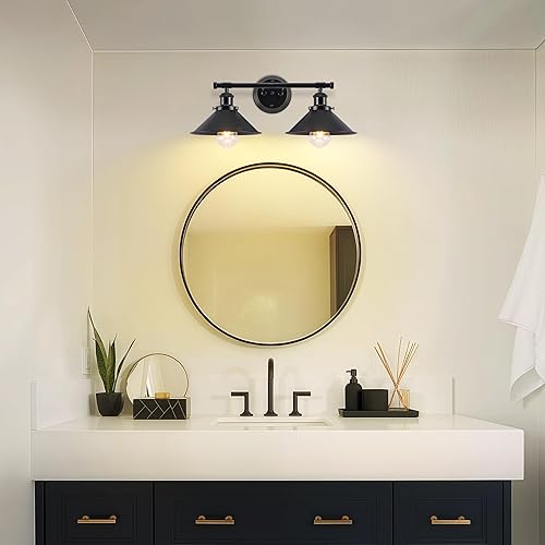 Miniatura 9 de Alynzee 2 lámparas de tocador de baño de doble propósito, aplique de pared de granja, negro mate, accesorios de iluminación industrial de tocador de