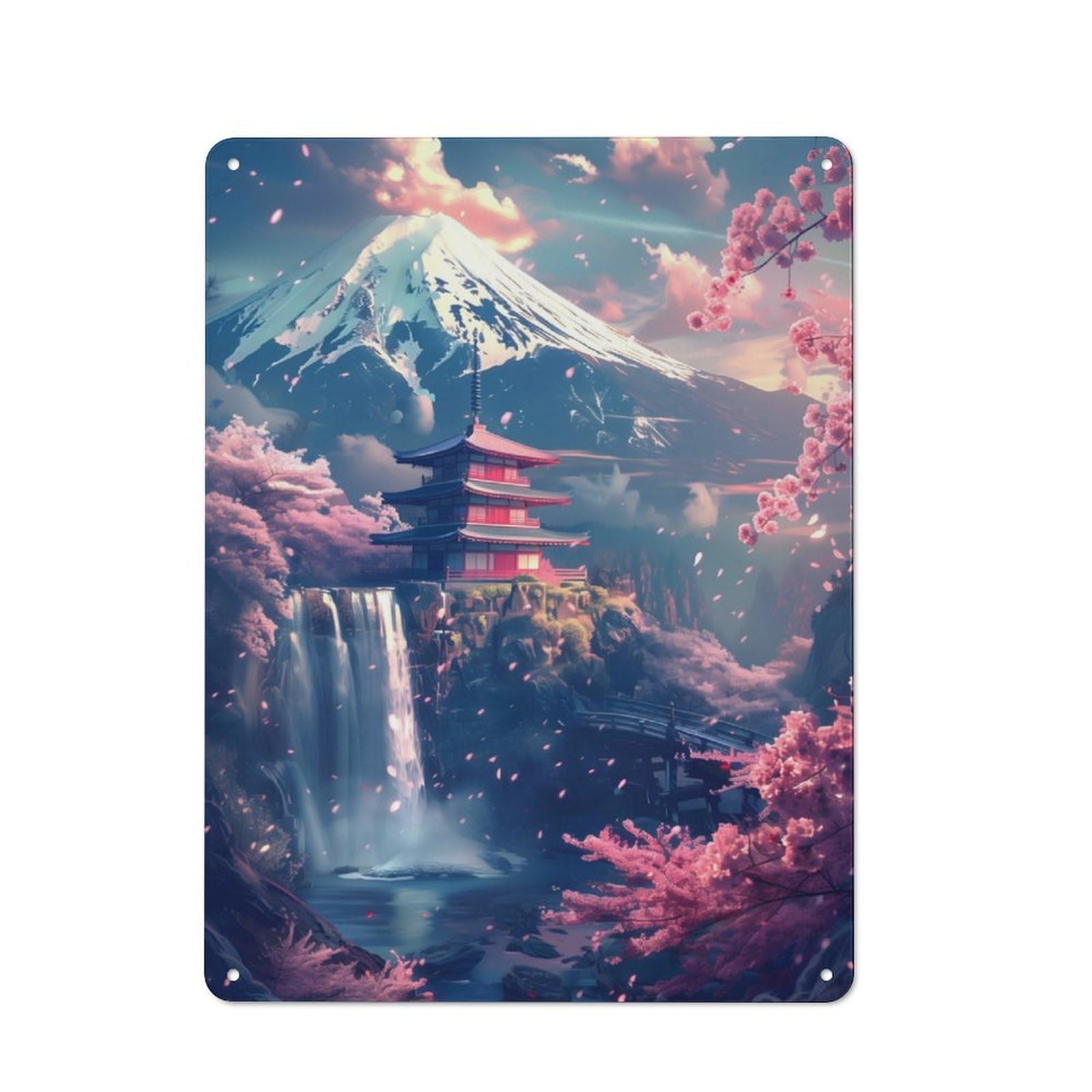 Junmoney Cherry Blossom Japan Art Rustic Tin Sign 40X30cm For Living Room Or Hallway, A Metal Wall Feature For Living Rooms And Hallways