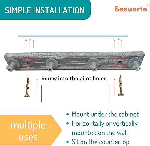 Miniatura 9 de Soporte para batidora de pie, soporte de madera montado en la pared con 4 ganchos de plástico blanco, accesorios de cocina, piezas organizadoras de