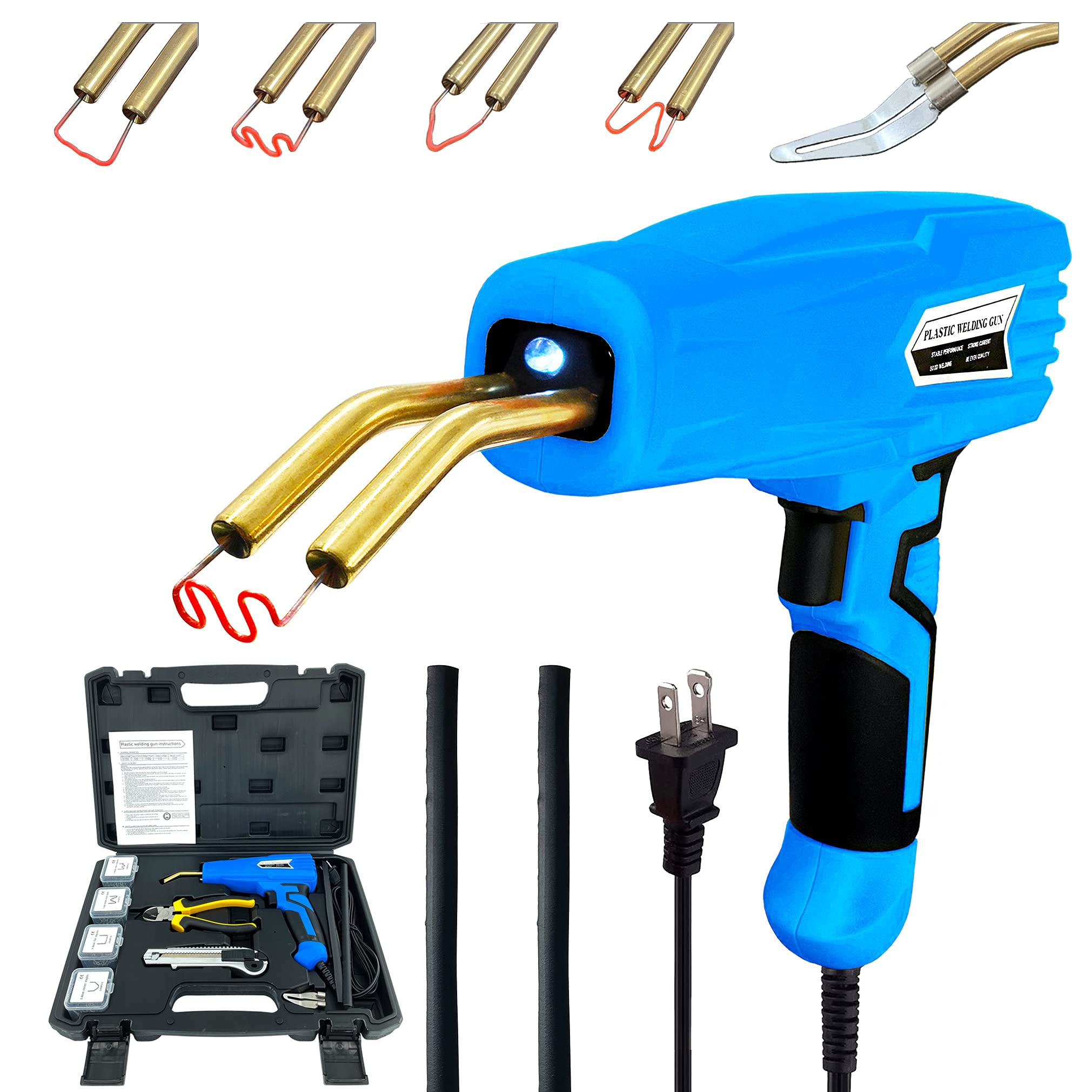Allturn Upgraded Version 110V-100W Plstic Welder, Plastic Welding Kit Car Bumper Repair Kit, Plier, knife,Flat/Outside Corner/Inside Corner/Wave Staples, Plastic Welder Gun .(Blue)