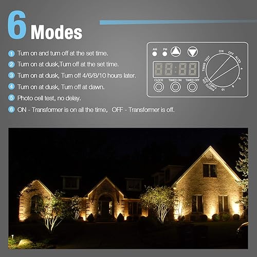 Miniatura 4 de GOODSMANN Transformador de bajo voltaje de 300 W con temporizador sensor de ojos fotográficos, 8PK foco 3W 200 lúmenes con conector de estaca de