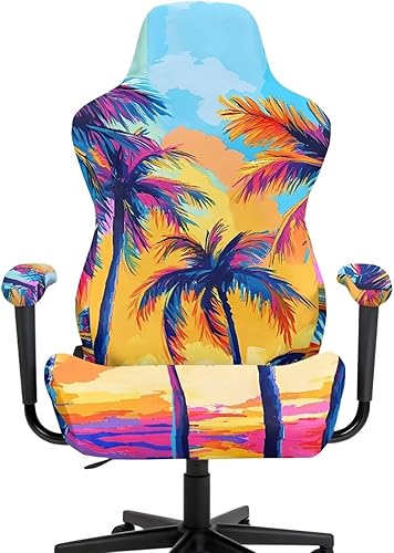 Miniatura 2 de Juego de 4 fundas para sillas de oficina con brazo de palmeras tropicales coloridas para sillas de computadora, ajuste universal, para entusiastas