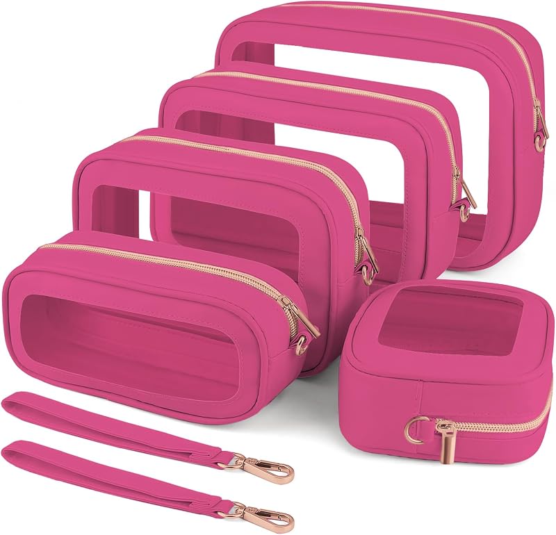 KIUGCO Conjunto com 5 necessaires transparentes com zíper e alças, organizadores de viagem em TPU, modelo K010