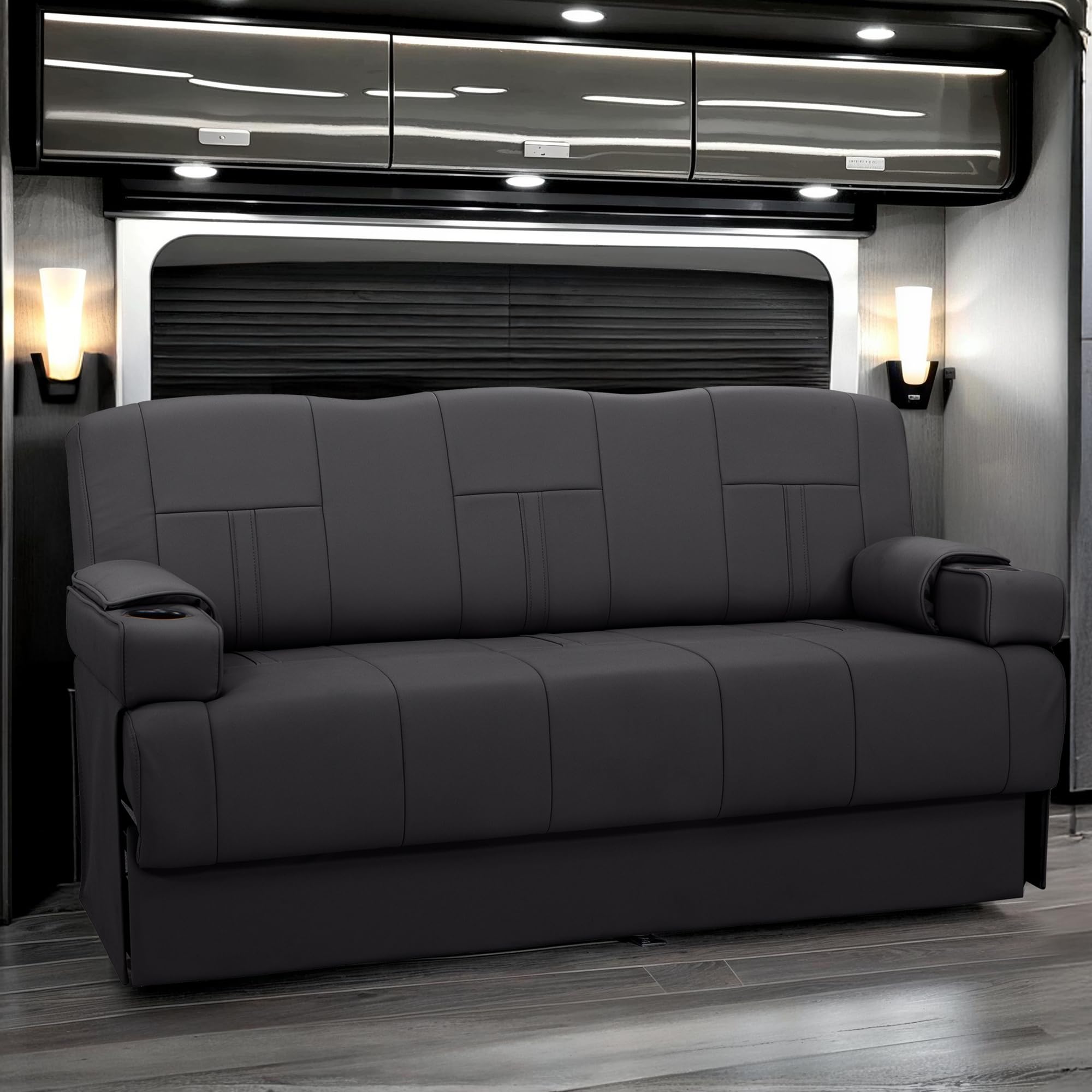 Qualitex Ethos SL RV Sofa Bed, 68" Wide, Ultimate Leather, Black