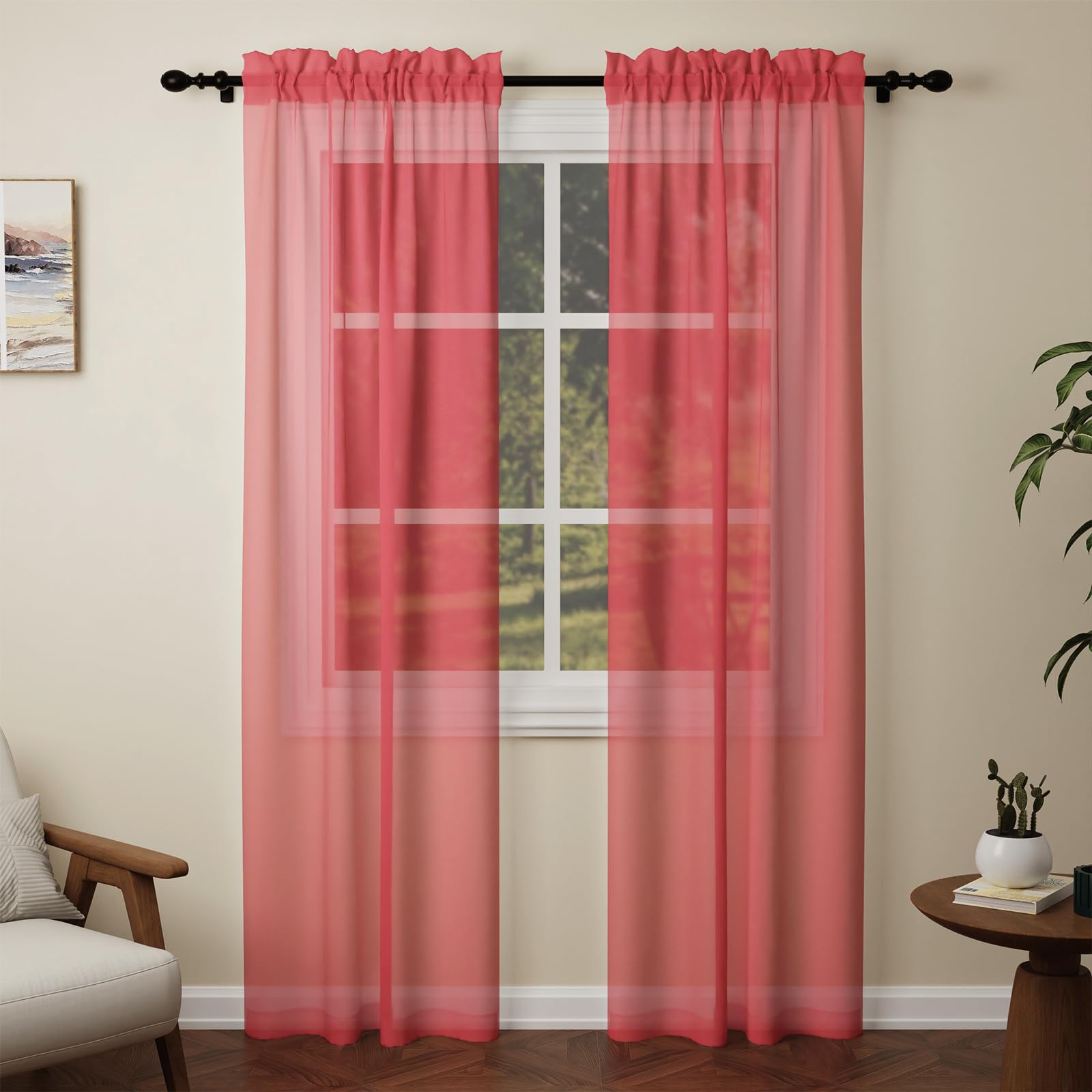 Pacok Red Voile Curtains