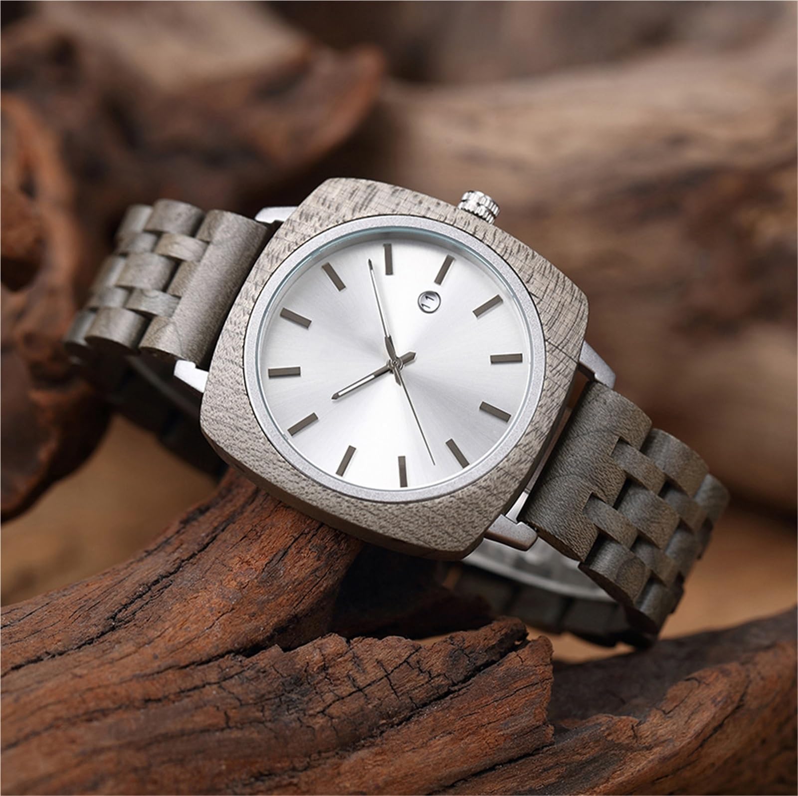 Orologio da Polso Quadrato in Legno per Coppie, Orologio da Polso al Quarzo Unisex Minimalista Fatto a Mano con venature del Legno per Uomini e Donne (Donna in Legno d'ulivo)