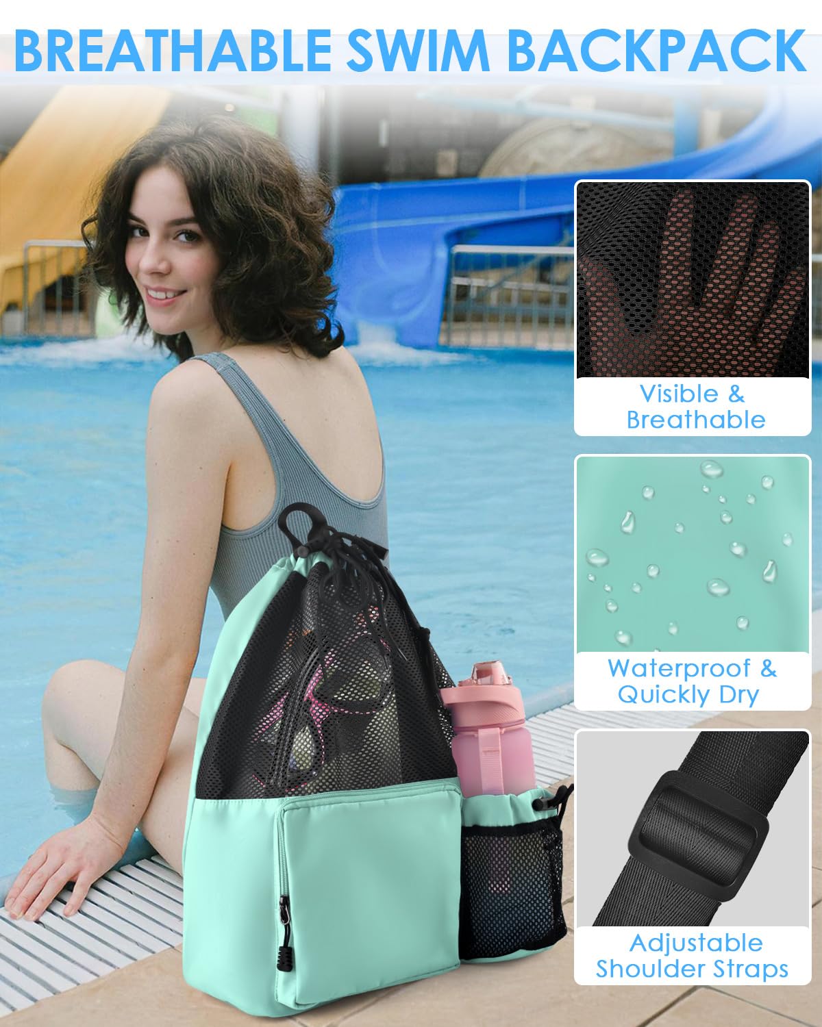 Sac Filet Pliable Grand Volume LIVACASA | 43x59 Cm | Pour Piscine Plage Pique-Nique | Séchage Rapide