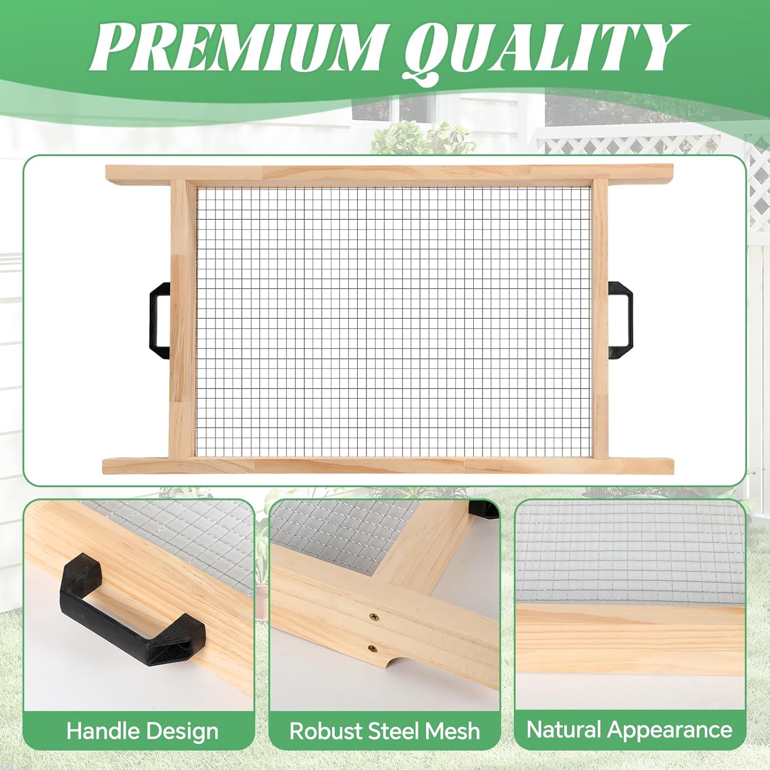 Large Soil Sifter Dirt Sifter for Gardening 15.7'' × 31.5'' Wooden Compost Sifter for Sand Gravel Sifter Suitable for Wheelbarrow and Handheld Great Garden Tool for Plants & Vegetables