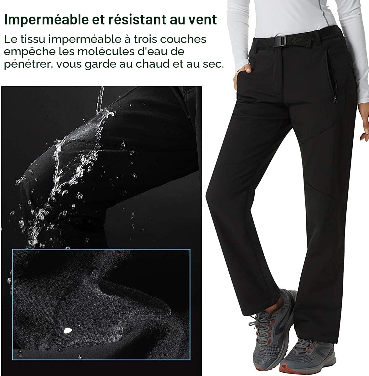 YUSHOW Pantalon Ski Femme Hiver Imperméable Pantalon de Randonnée Softshell Chaud Doublé Coupe Vent Polaire Pantalon de Montagne Escalade Snowboard Trekking