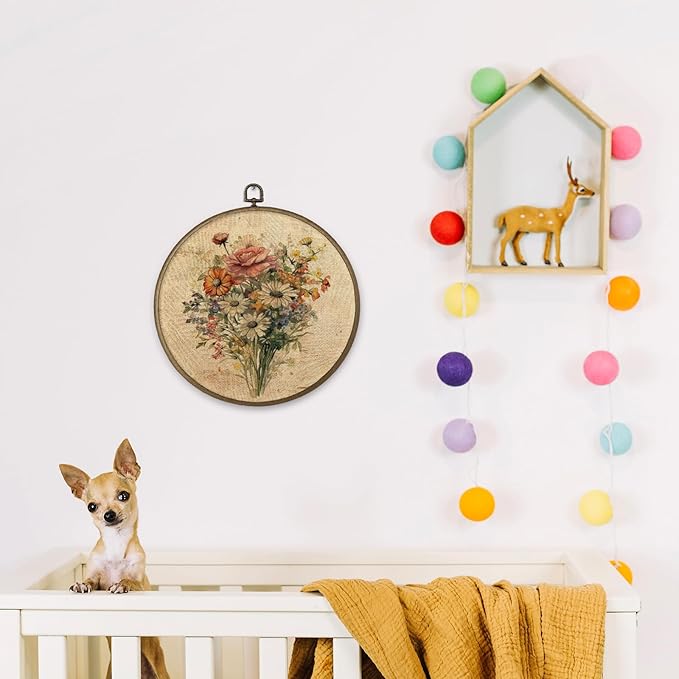 Vintage Floral Framed Wall Art: Boho Farmhouse Decor