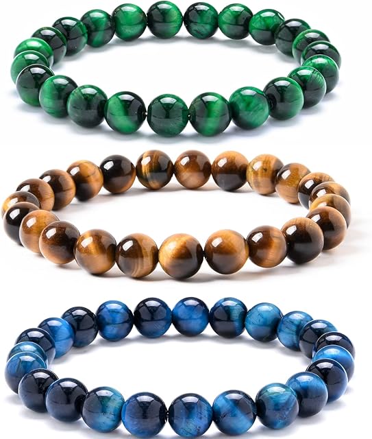 8mm Natural Tiger Eye Stone Stretch Bracelets, Yoga Energy Healing Stone Wrist Bracelets for Womens