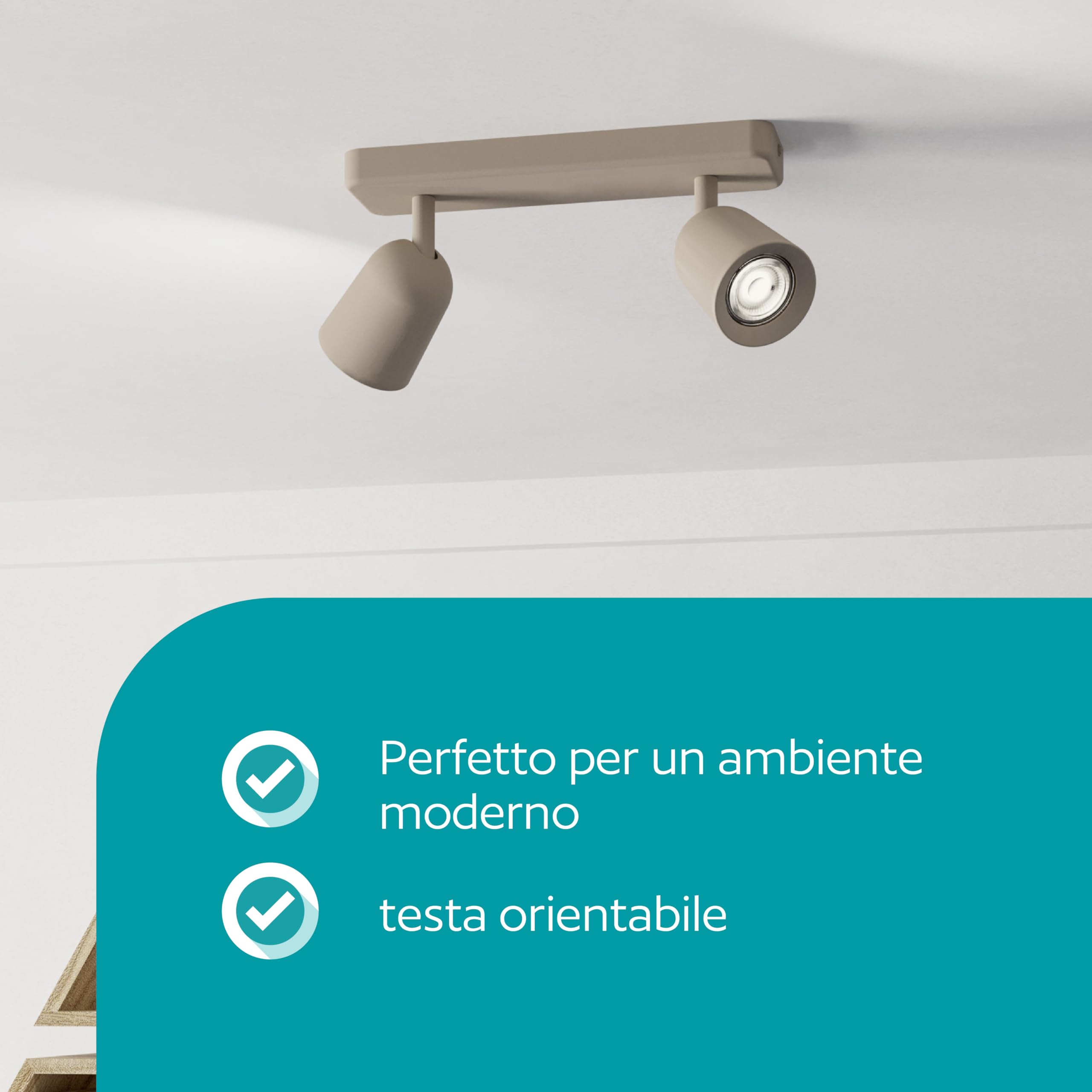 Eglo Camaldoli - Lampada da soffitto a 2 luci, faretto con 3 faretti flessibili, plafoniera in acciaio color sabbia, attacco GU10