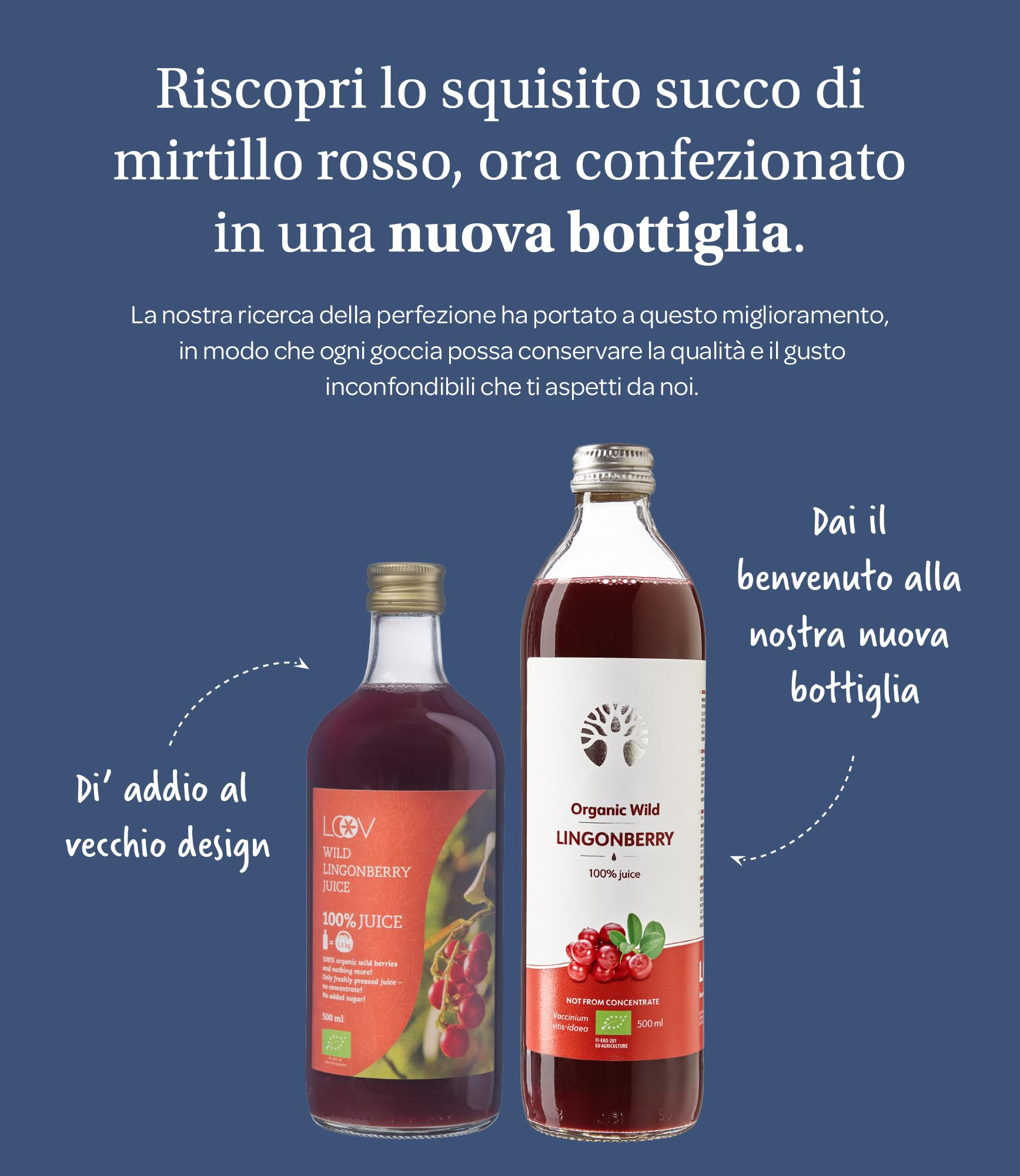 LOOV succo di mirtilli rossi selvatici biologici, 500 ml, 100% da mirtilli rossi pressati, contiene polifenoli, nessuna aggiunta di acqua o zucchero, cresciuti spontaneamente da foreste nordiche