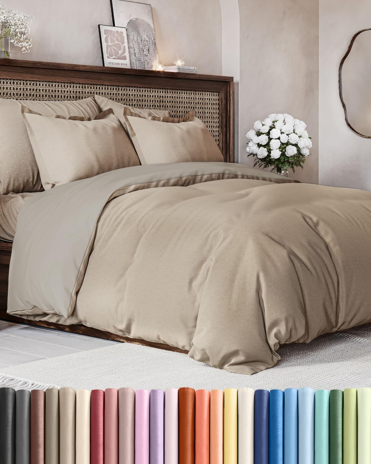 Duvet Cover Super King - 3 Piece with Zipper Closure - Heathered Beige