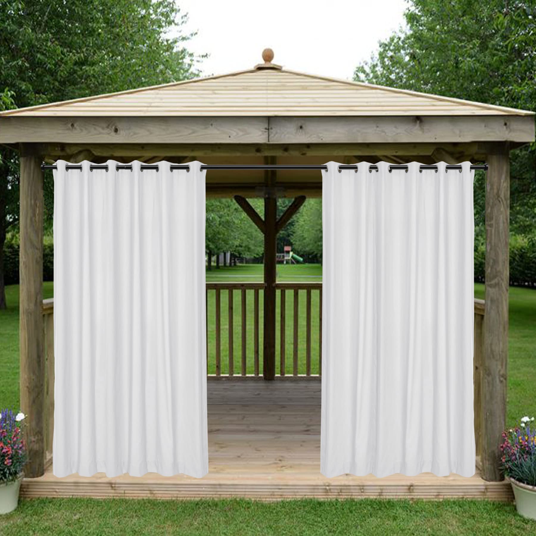 Wodoodporne zewnętrzne ainy do patio i pawilonu termiczne izolowane zasłony z przelotkami, blaknięcie żywica, płótno, panele prywatności, 254 cm szer. x 213 cm dł., biały, 1 panel