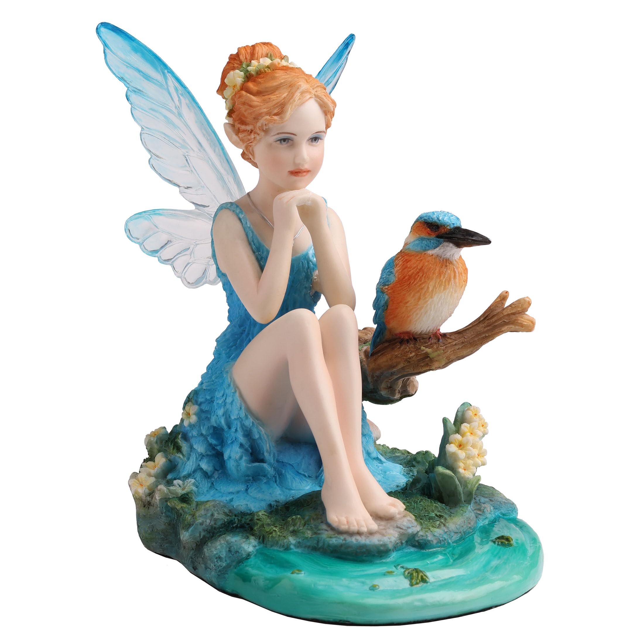 Martin-pêcheur et fée turquoise : statuette déco pour étagère