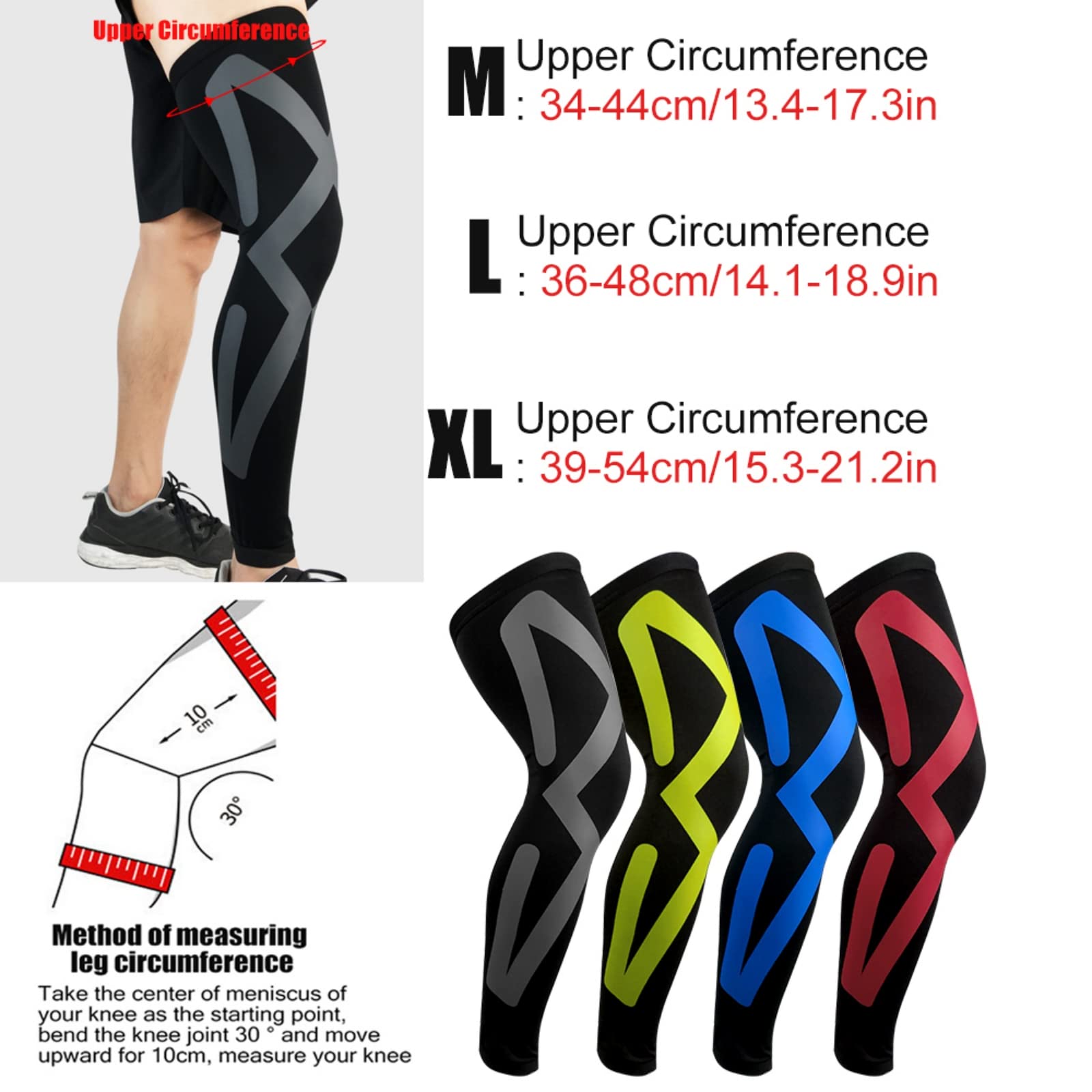Manchons de compression longs pour cuisse, mollet, genou, course à pied, basket-ball, cyclisme, gym