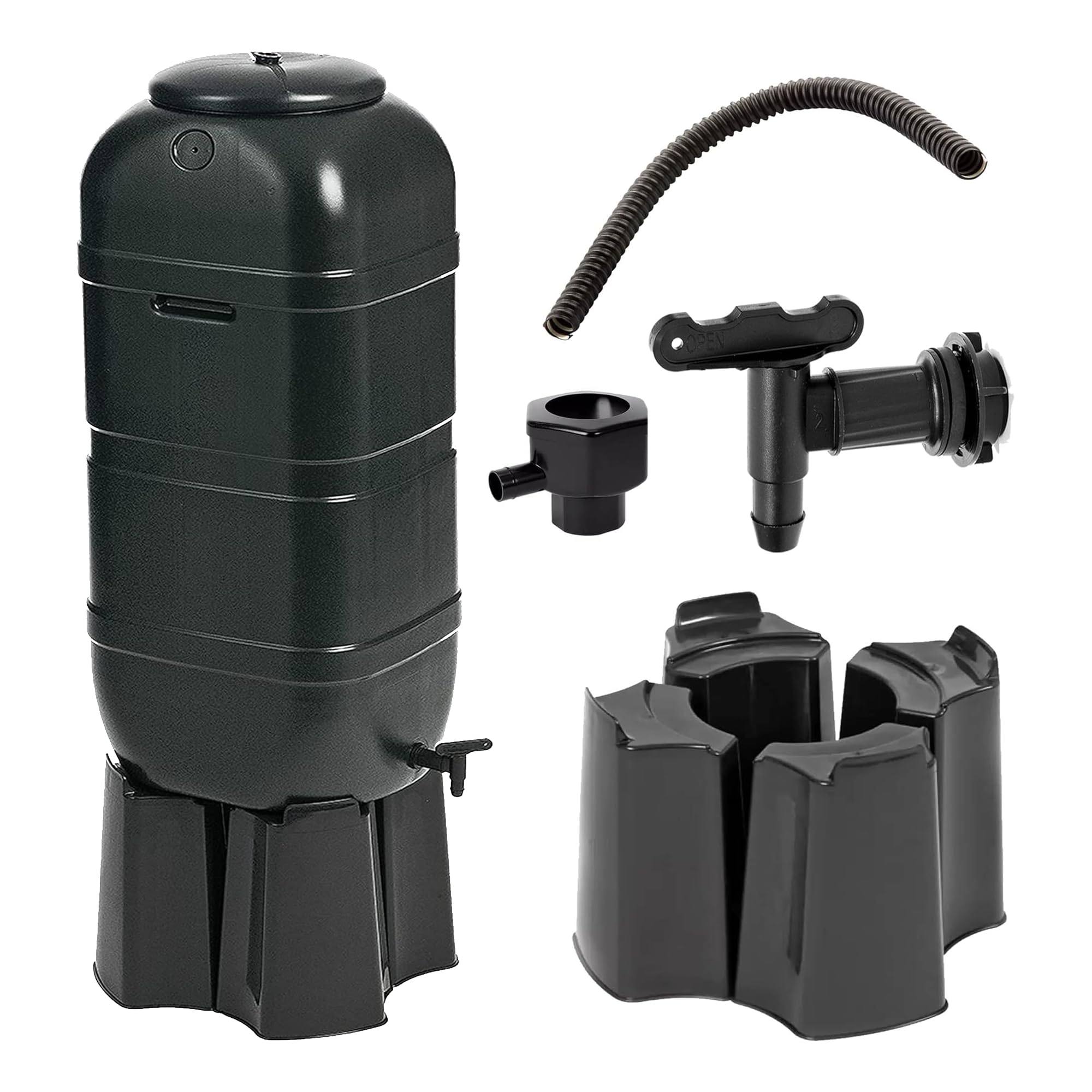100L Water Butt with Stand and Tap, Slimline Water Container with Rainwater Diverter Kit, Lid & Garden Tap, Recycled Water Tank Barrel for Garden, Patio & Allotment Use
