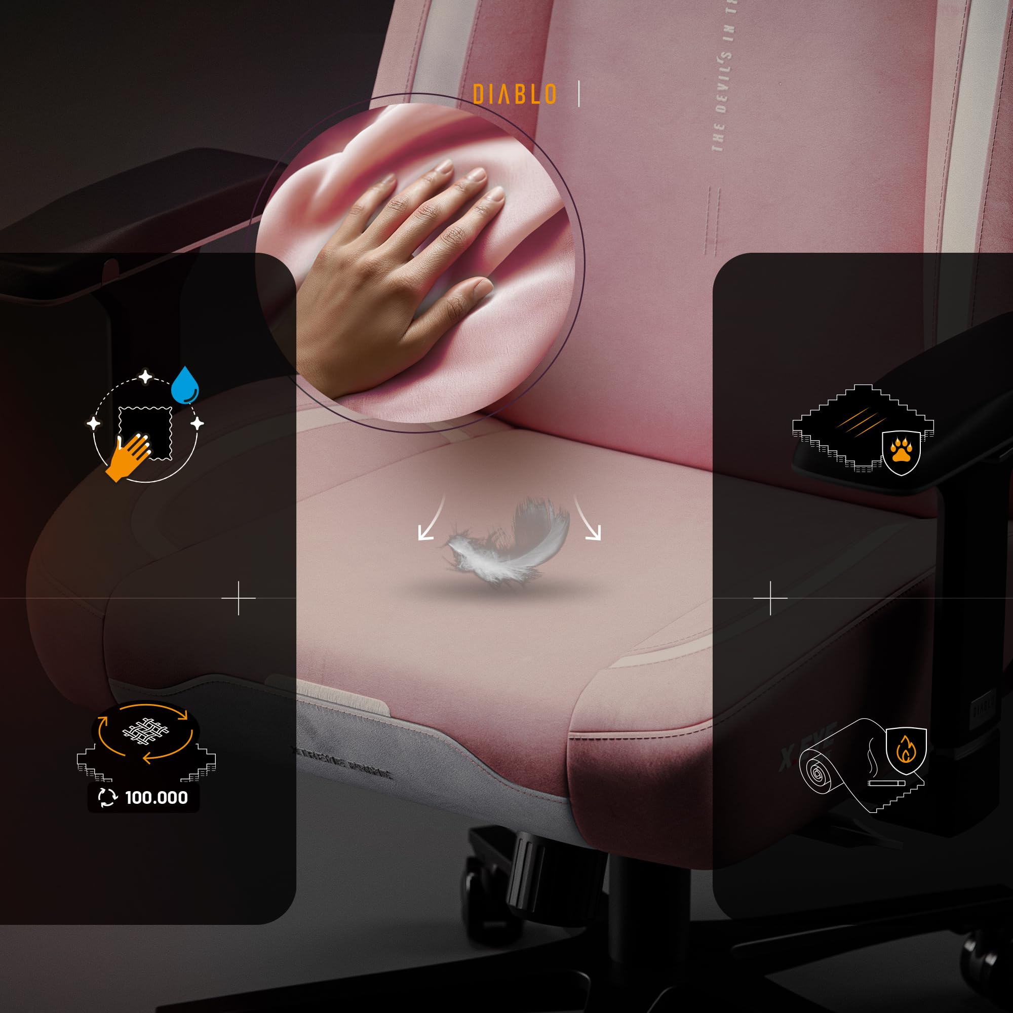 Diablo X-Eye Prime Fotel Gamingowy Ergonomiczny z Chłodzącym Siedziskiem, Magnetycznym Zagłówkiem Memory, Podparciem Lędźwi ProSpine i Podłokietnikami 4D - 140 kg - Akira Pink