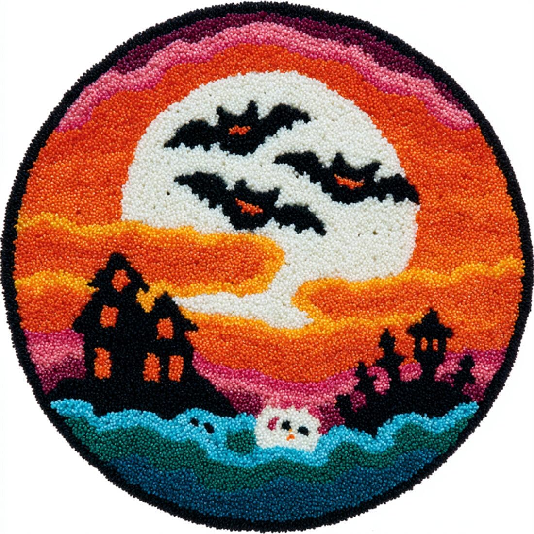 Rqwybcaxn DIY Rug Latch Hook Kits for Adults Needlework Kit Cartoon Castle 50x50cm Round Tapestry with Crochet Hook Living Room Craft Gift
