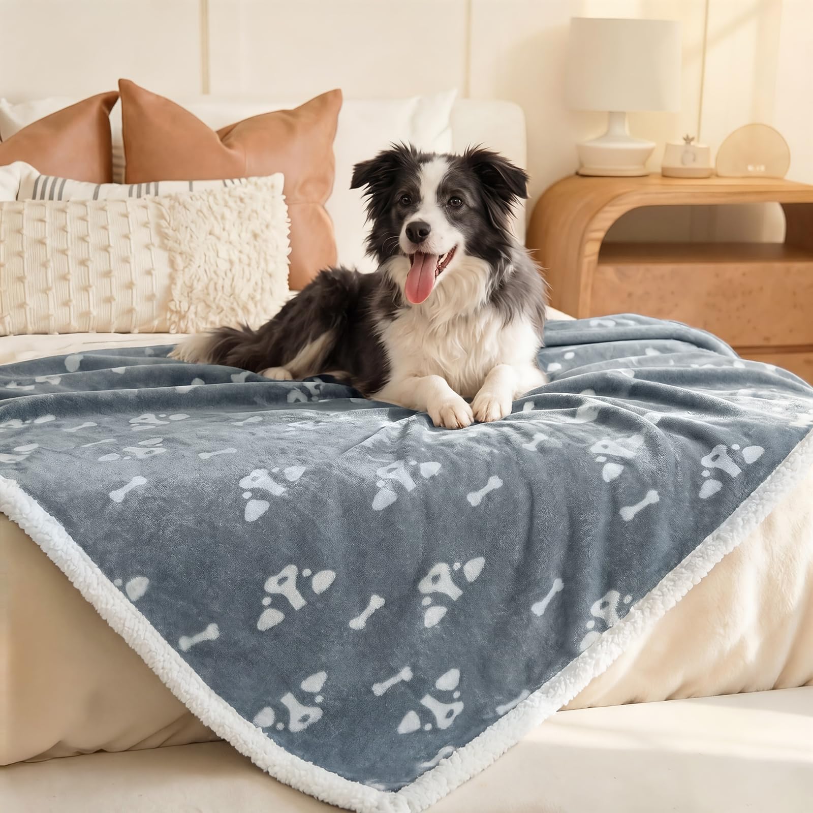 luciphia wasserdichte Hundedecke,kuschelige Fleece Katzendecke,Haustierdecke waschbar für Hunde und Katzen，Schutzdecke für Sofa,Bett,Auto Rückbank,Möbel,Grau Knochen,XL(145x216cm)