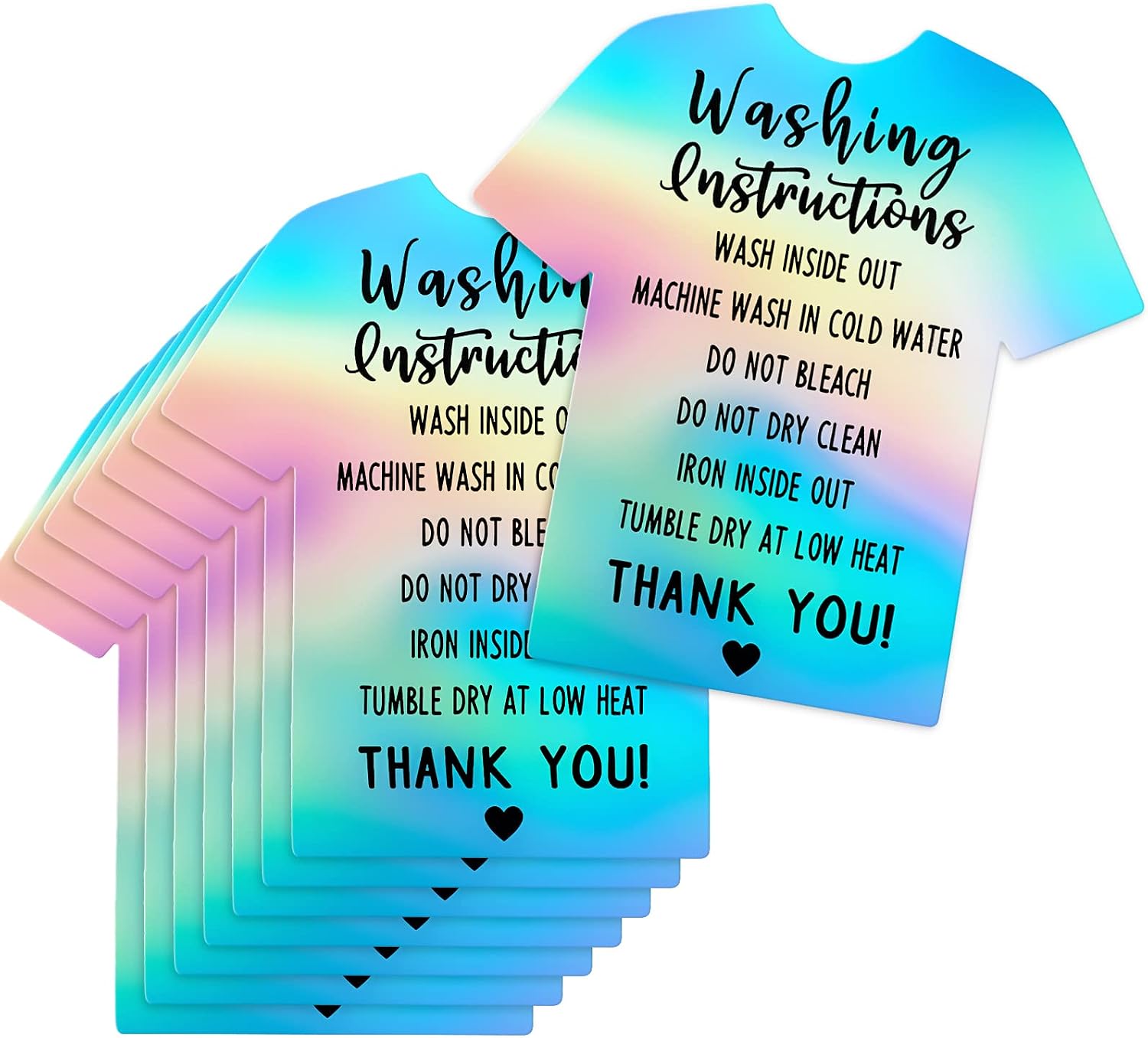 200 Pieces T Shirt Washing Cleaning Care Instructions Card Customer Direction Card Small Business (Bright Color,Rainbow)