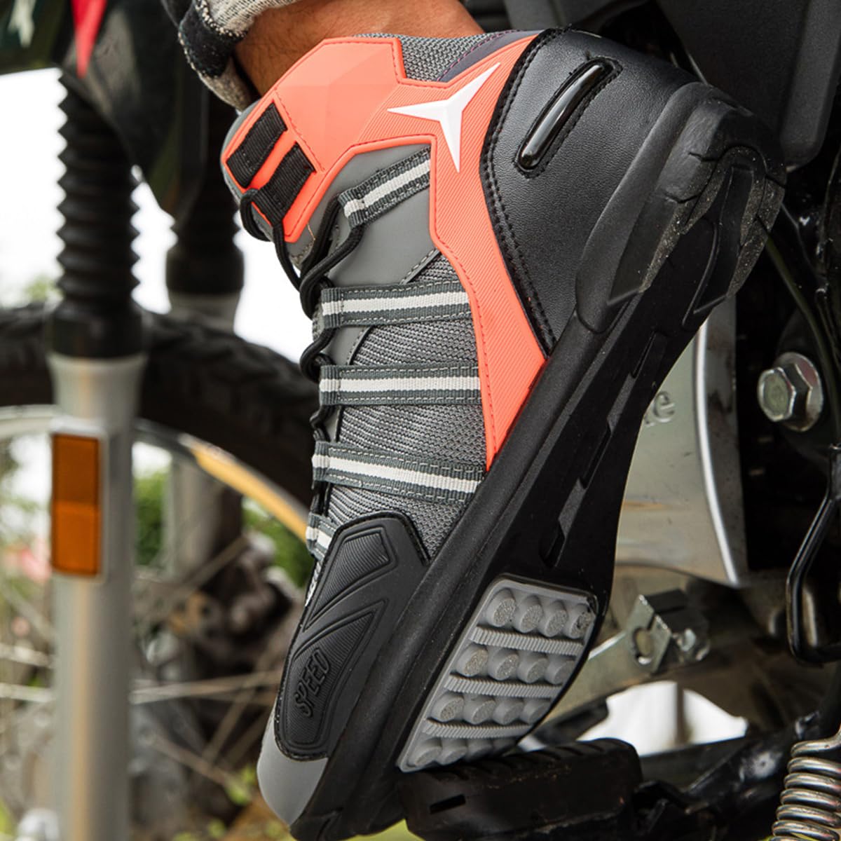 Stivali Moto in Pelle Uomo Modello Sportivo Racing Pista | Stivali da Motocross, Impermeabile, Traspiranti, Antiscivolo, Protezione Caviglia, Rinforzate