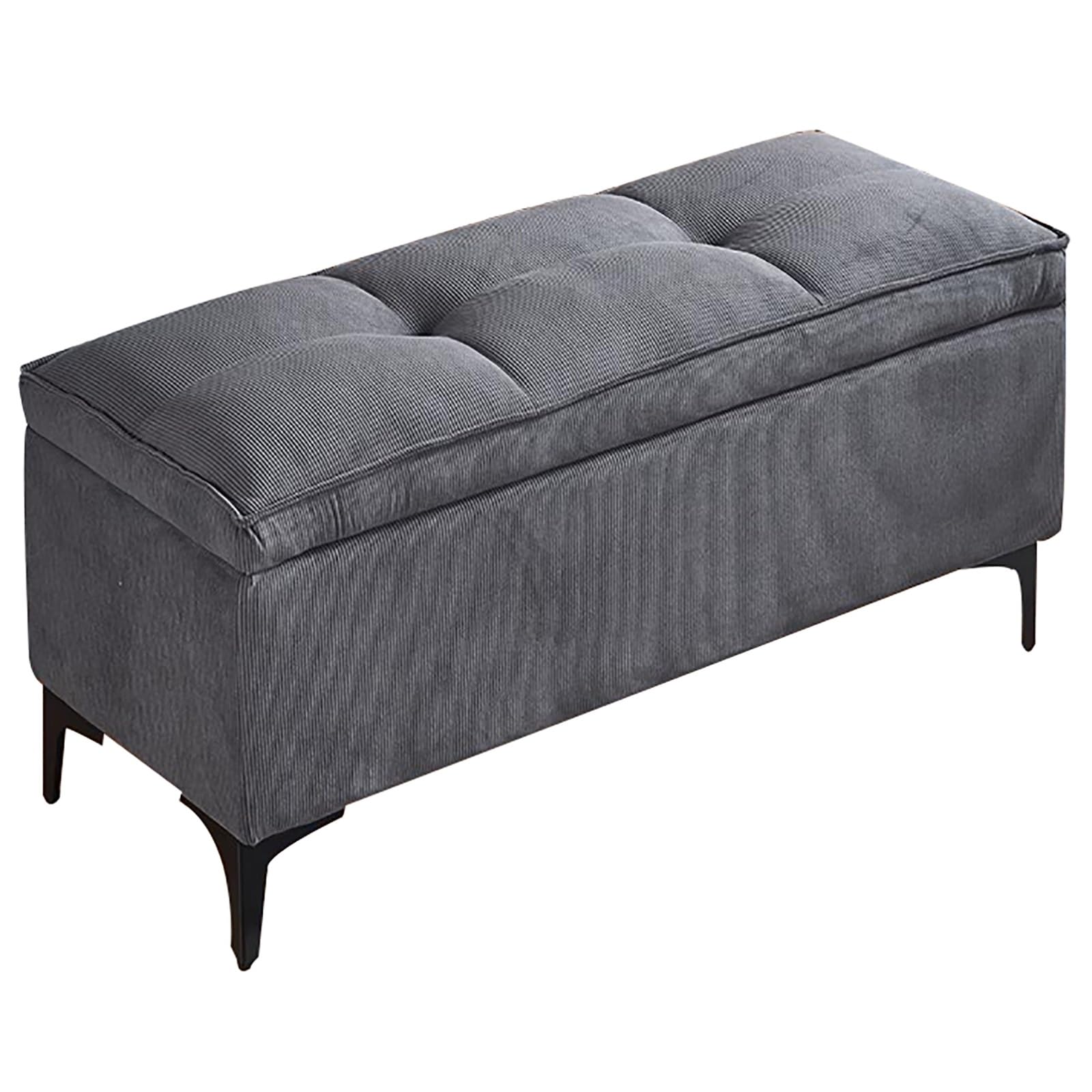 Bancos de Almacenamiento de Pana, Banco de Entrada, Puff Almacenaje al Pie de la Cama, para Dormitorio, Guardarropa y Sala de Estar(Gray,47.2in/120cm)