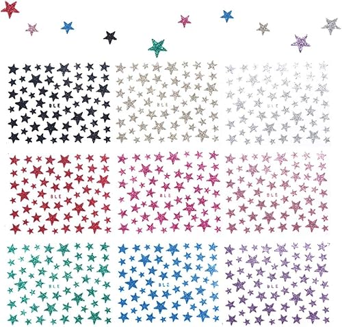 Miniatura 6 de Calcomanías adhesivas para arte de uñas, 10 hojas de decoración de uñas autoadhesivas 3D con estrellas brillantes con purpurina para decoración de