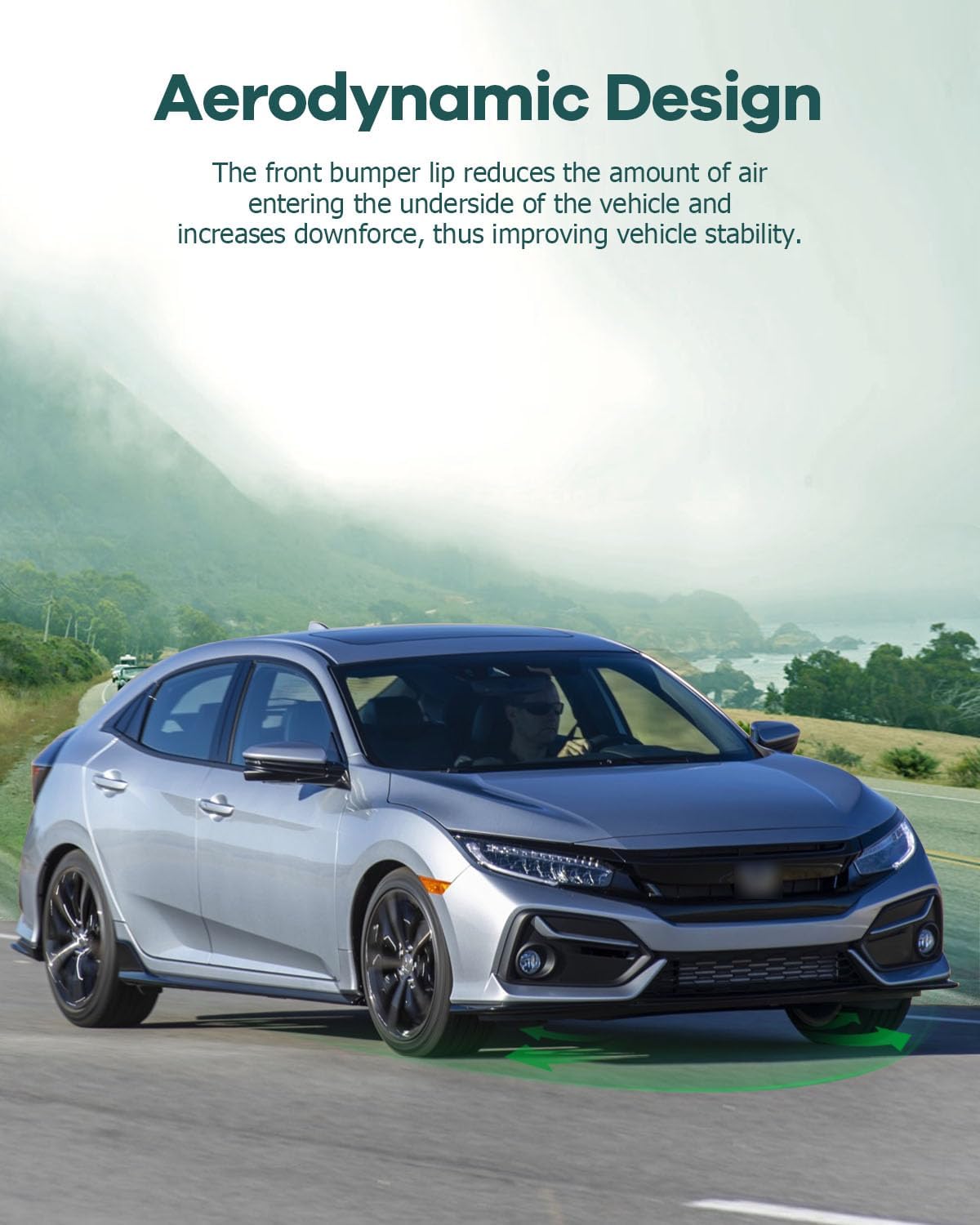 SCITOO Plastic Front Lip Spoiler Fits for 2016-2020 for Honda for Civic Matte Black Front Bumper Lip