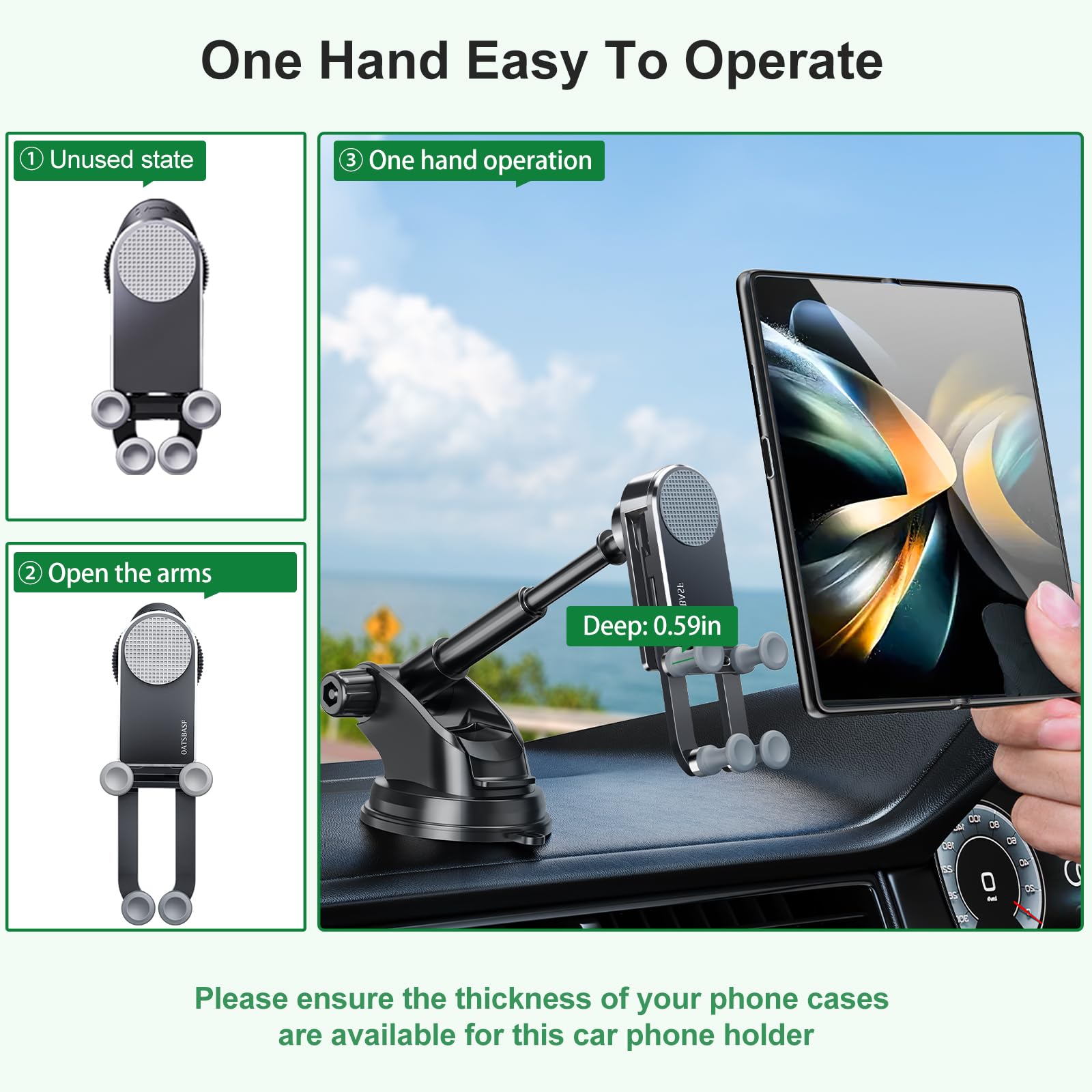 Z Fold 4 - Supporto da auto per cruscotto parabrezza, in alluminio, 2 modalità, per Samsung Galaxy Z Fold 6 5 4 3 2 accessori e iPhone 16 15 Pro Max