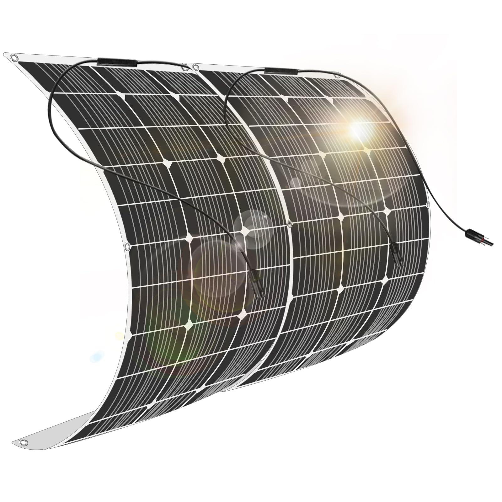 200W 12V (2 Sztuki 100W) Elastyczny Monokrystaliczny Panel Słoneczny z wodoodpornym Modułem Fotowoltaicznym z kablem Słonecznym do niepłaskiej powierzchni, przyczepy kempingowej i dachu
