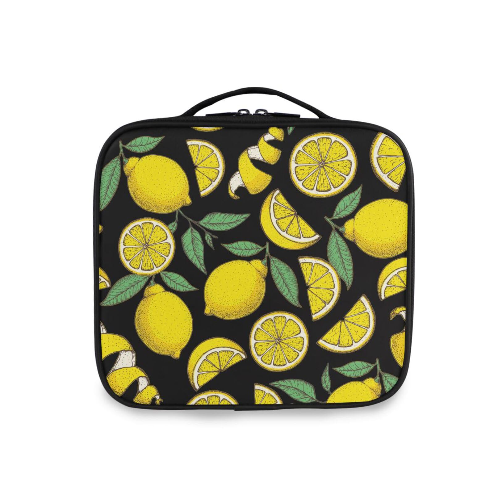 OTVEE Makeup Bag Lemon Citrus Travel Cosmetic Bag Large Train Case with Adjustable Dividers