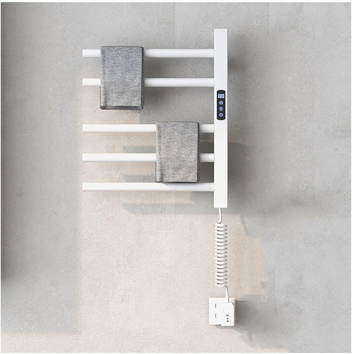 Wall Mounted Heated Towel Rack, 5-Bar Electric Towel Warmer with Timer & LED Display, Fast Heating 115-155℉, 150W, Ideal for Bathroom Comfort, White Finish