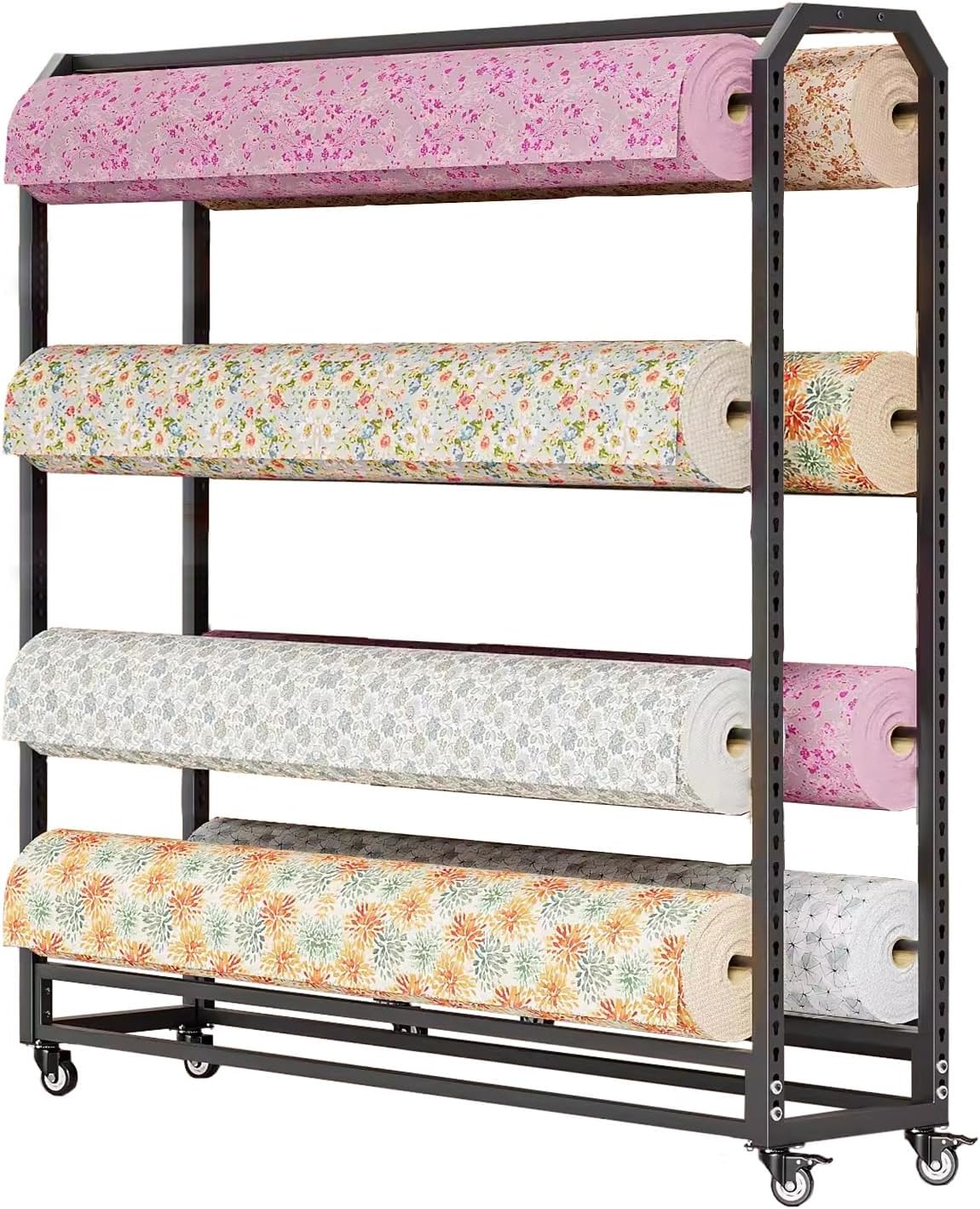 Large Fabric Display Rack with Adjustable Hanging Rod, Commercial Car Clothes Organizer Holder for Craft Room/Auto Repair Store, Space-Saving,130cm Wide-8 Rod