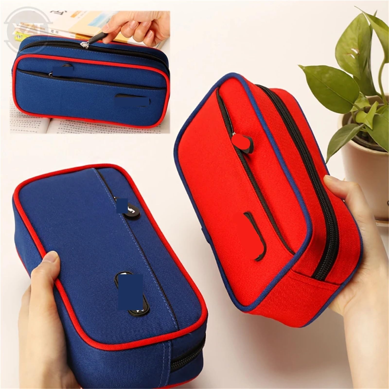 Astuccio in tessuto | Multicolor for studenti: astuccio for matite, portapenne, scatola di cancelleria, 2 pezzi(Blue)