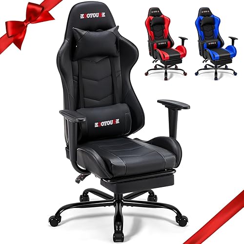 Miniatura 12 de ECOTOUGE - Silla para juegos de PC con masaje, silla ergonómica de escritorio de oficina de carreras de cuero sintético reclinable con reposacabezas