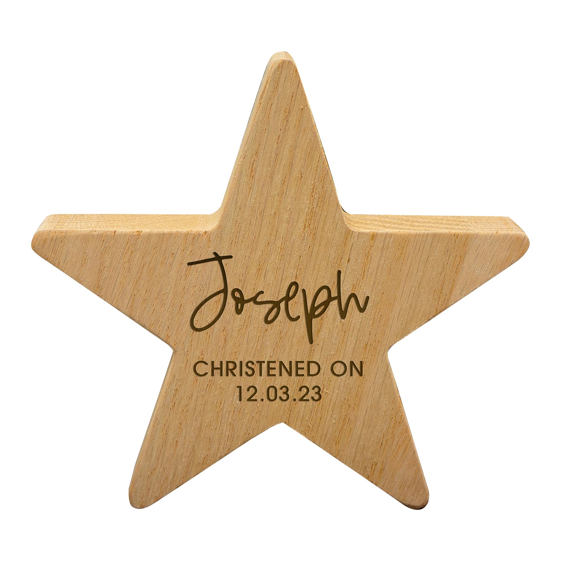 Personalised large oak wooden star. Christening baptism gift nursery shelf decoration. Gift for new baby and parents.