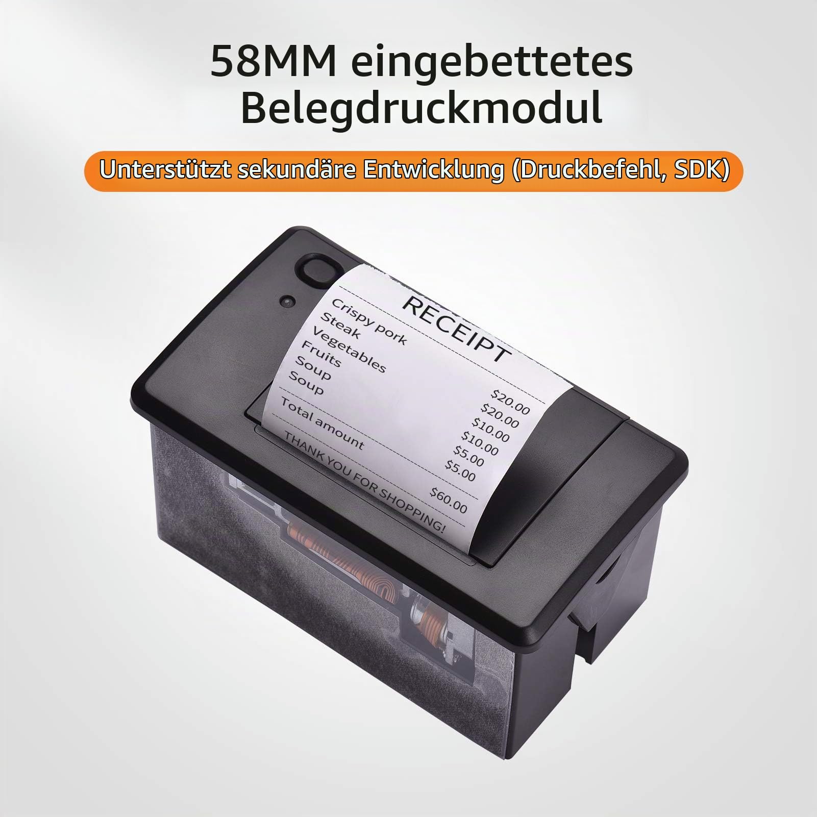 Embedded Thermal Receipt Printer 58-mm-Minidruckmodul Rauscharm mit Unterstützung für serielle USB / RS232 / TTL-Anschlüsse ESC/POS-Befehle für das Selbstbedienungs-Terminal der Registrierka