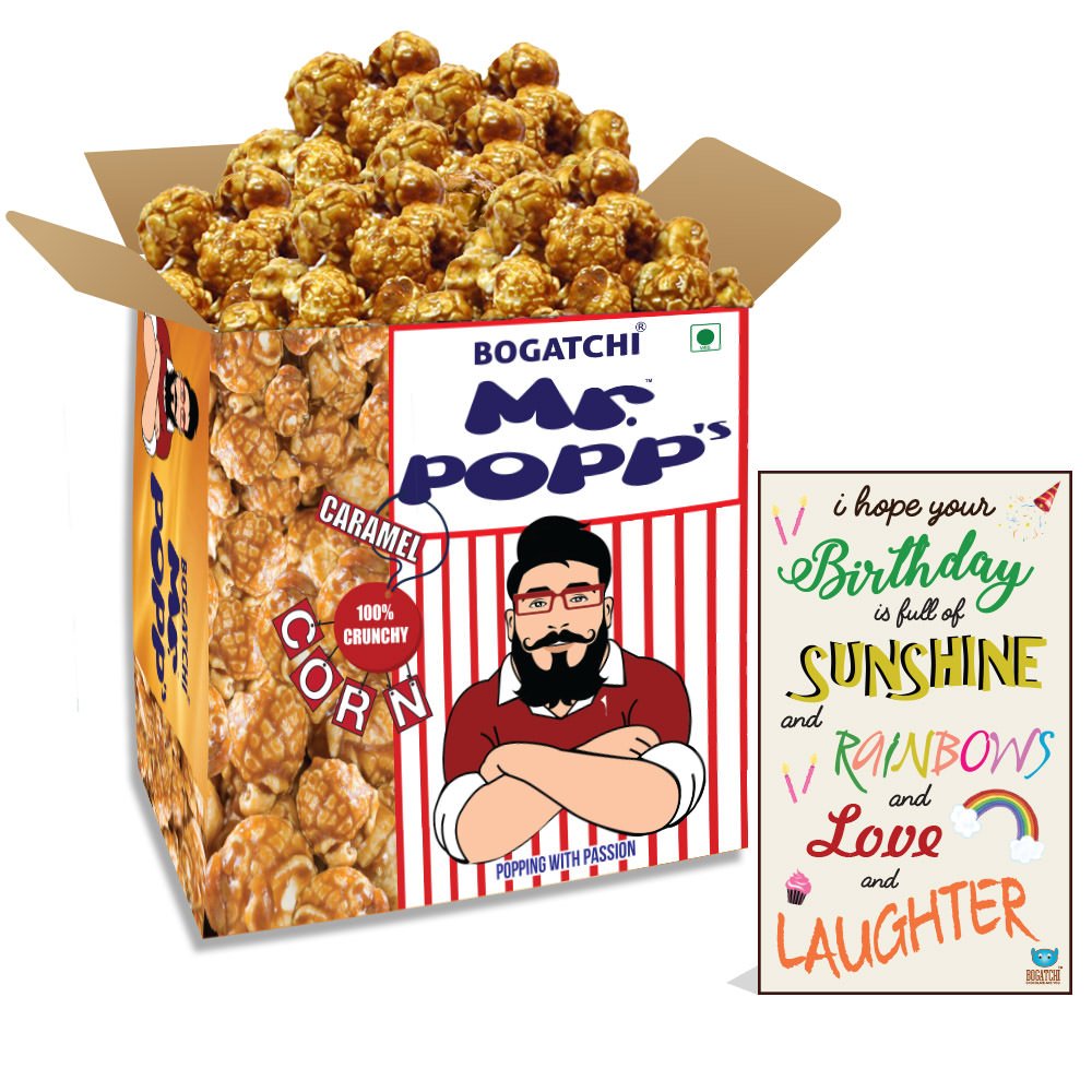 BOGATCHI Mr.POPP's Caramel Popcorn, 100% Crunchy Mushroom Popped Kernels, Handcrafted Gourmet Popcorn, Best Birthday Gift for Girlfriend , 250g + Free Happy Birthday Greeting Card-image-14