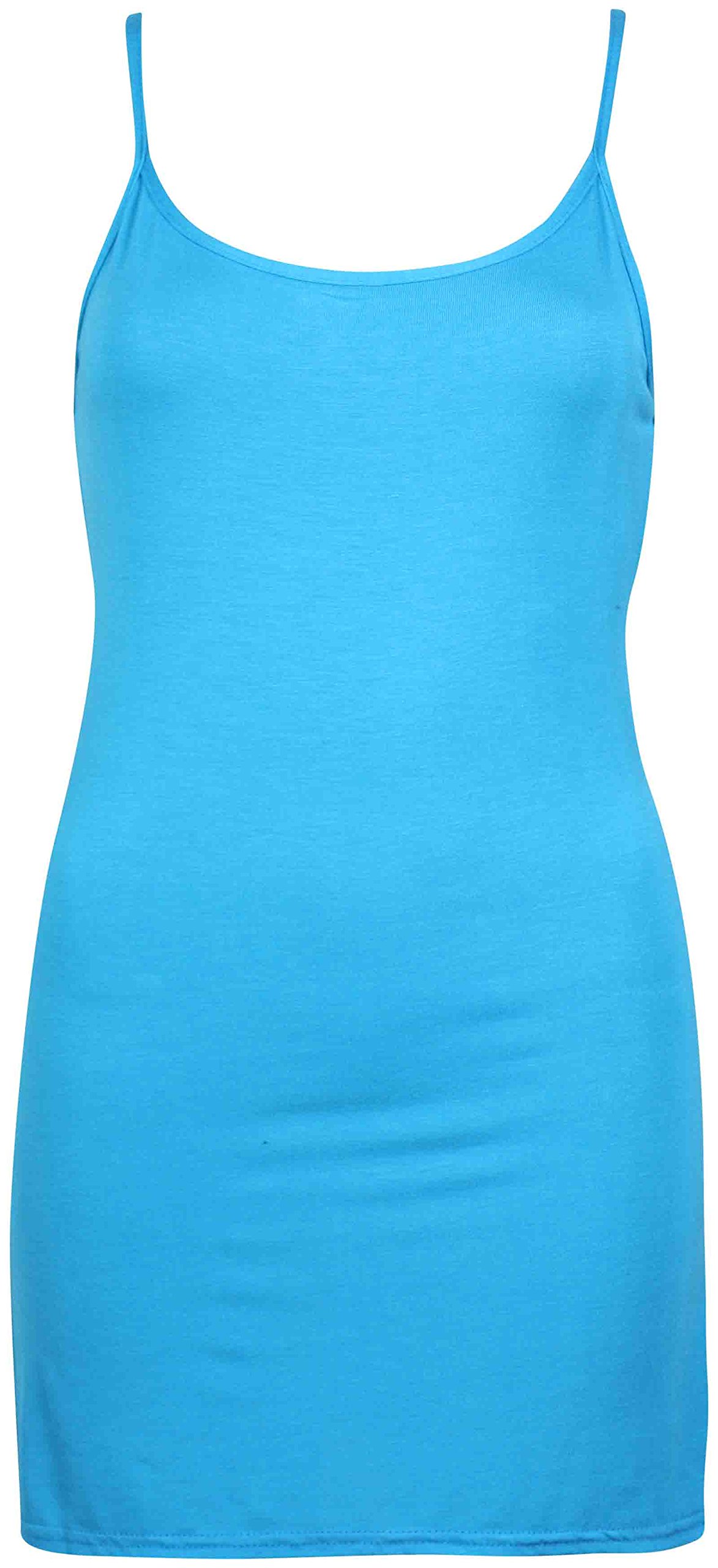 Purple Hanger Women's Turquoise Plain Sleeveless Stretch Round Scoop Neckline Camisole Long Strappy Vest Tank Top Plus Size (26-28, Numeric_26)