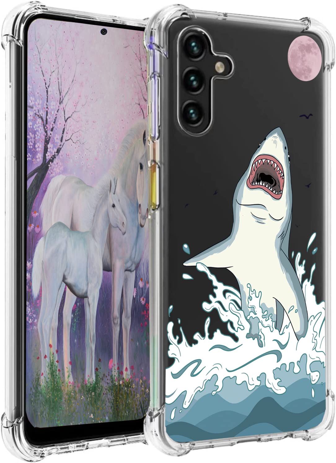Ftonglogyfor Samsung Galaxy A54 5G Case: Clear Cute Flower Floral Design for Girls Women Slim Fit Drop Tested Soft TPU Bumper Shockproof Rugged Silicone Cell Phone Cover (Shark)