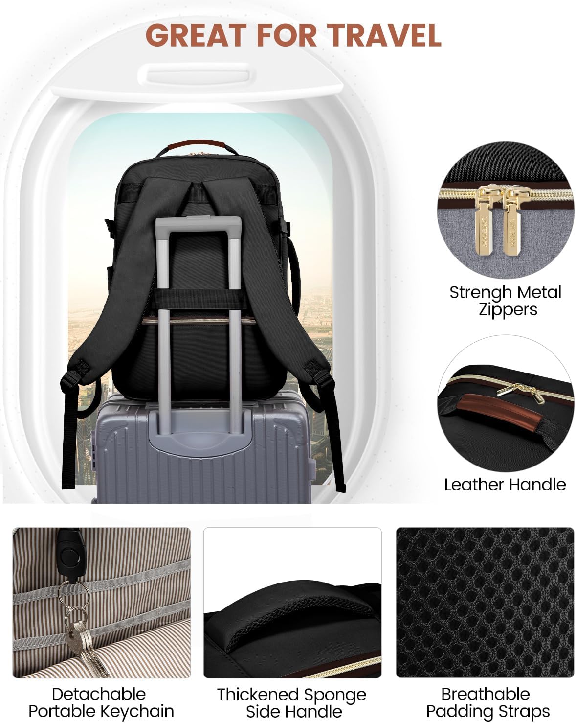 LOVEVOOK 40L Travel Backpack for Women & Men, Airline Approved Carry On Luggage with 3 Packing Cubes, TSA Overnight Bags, Waterproof Personal Item Bag, Weekender Essentials Backpacks fits 17" Laptop - Image 7