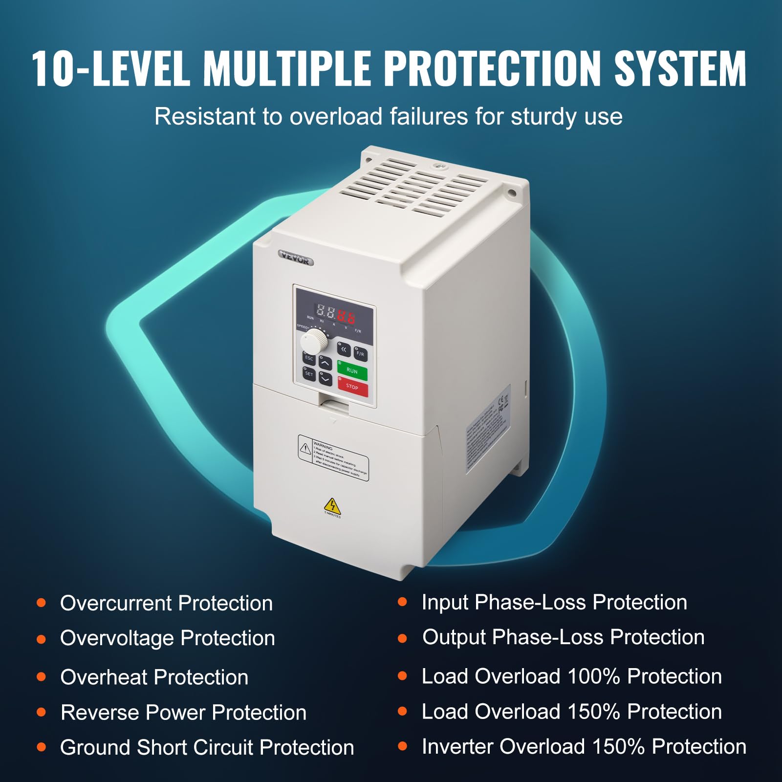 VEVOR Napęd o zmiennej częstotliwości VFD 5HP 4KW 8,5A Wejście trójfazowe AC 380V Wyjście AC 0-380 V, wejście 50/60 Hz, wyjście 0-2000 Hz VFD do sterowania prędkością silnika wrzeciona