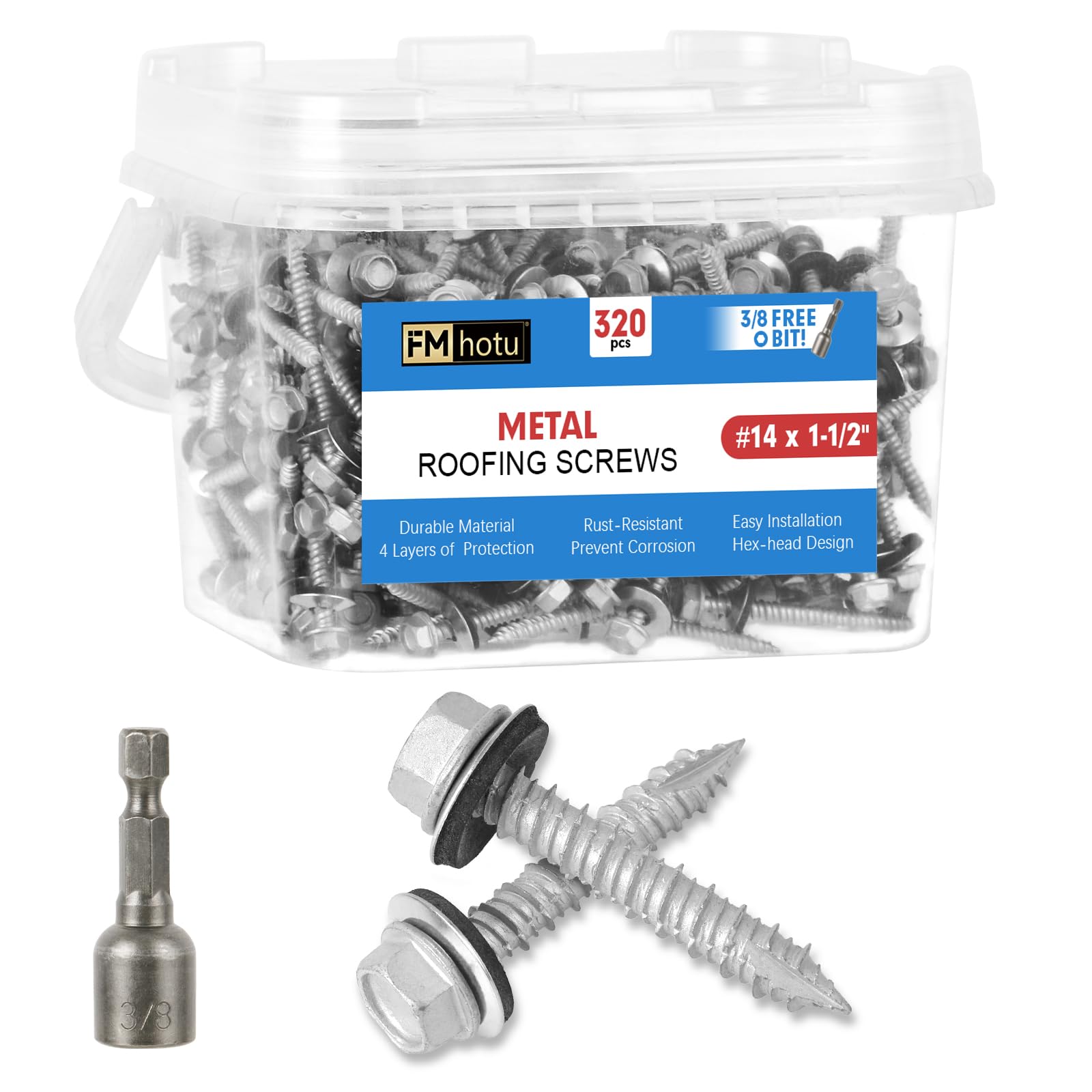 Photo 1 of #14×1-1/2Inch Metal Roofing Screws 500-PCS Hex Head Rustpert Coating Screws
