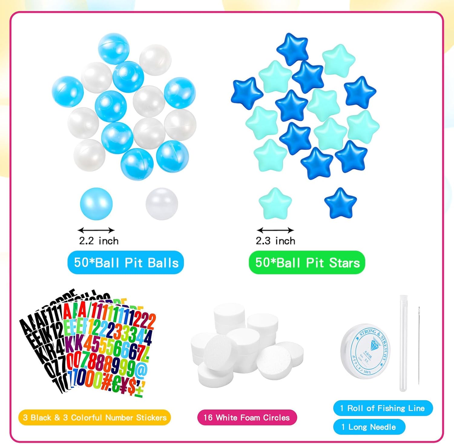 DIY Giant Friendship Bracelet Birthday Banner 100 Balls Kits in My Birthday Era Banner Famous Singer Customizable Banner Garland Decor Foam Circles Ball Plastic Balls Stars DIY Supplies(Blue)