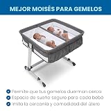 Simmons Kids By The Bed City Sleeper Moisés para Gemelos - Cuna Portátil de Altura Ajustable con Ruedas y Malla de Flujo de Aire, Tweed Gris