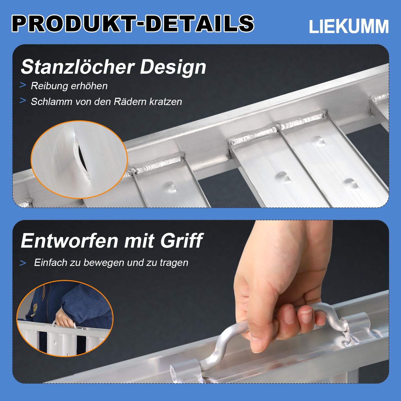LIEKUMM 2X Auffahrrampe 182 x 34 cm, 1000kg Tragkraft Verladerampe | Auffahrrampe für Anhänger, Laderampe für Auto, Garage, Elektromotorrad, ATV, Quad, PKW, Werkstatt, Lager
